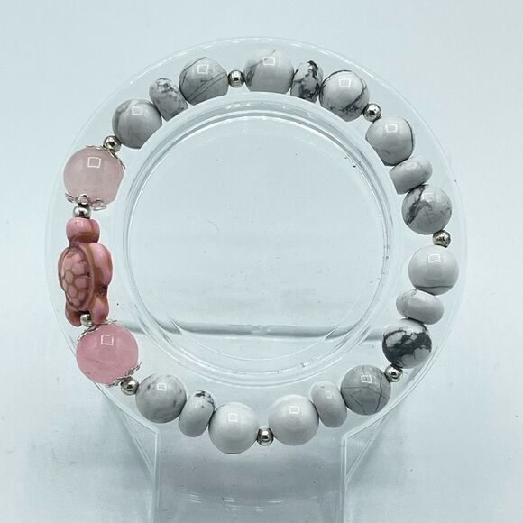 Crystal beaded stretch bracelet ONE NEW rose quartz howlite turtle reiki meditat - Picture 4 of 9